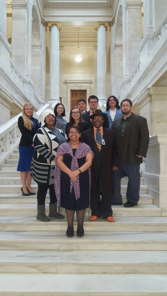Student Government Association standing for a group photo at the Little Rock Capitol