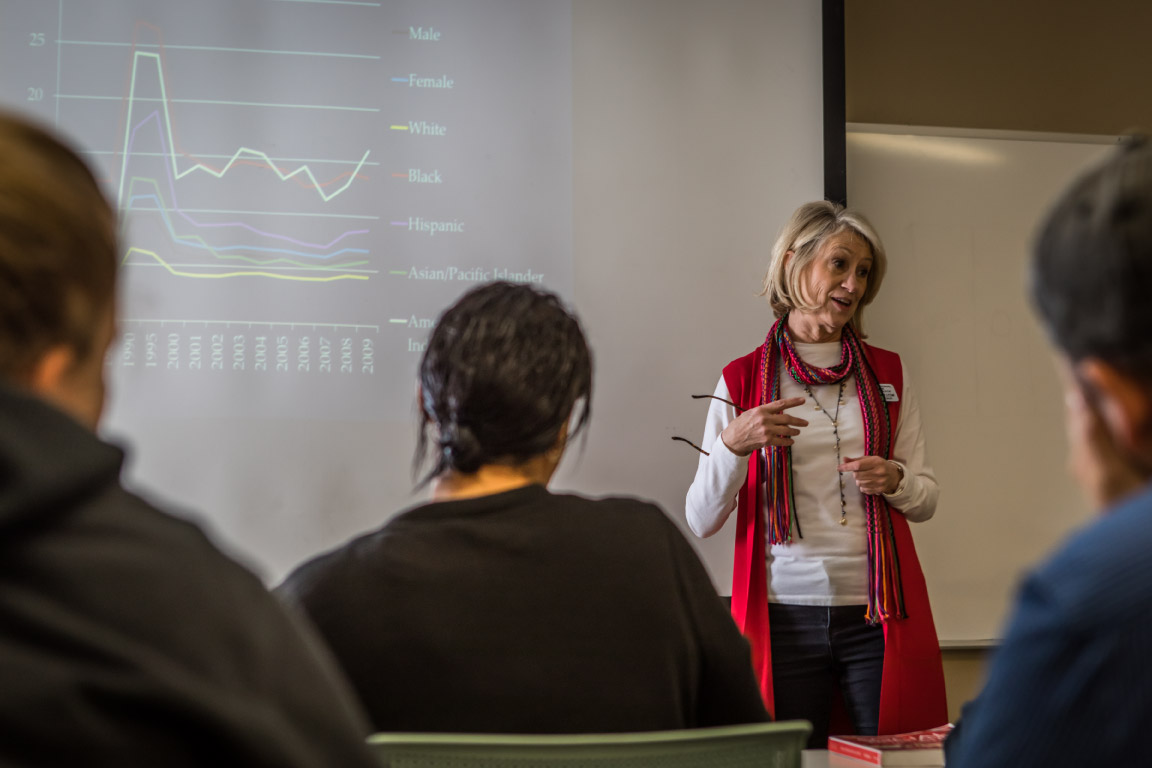 Teacher in front of students