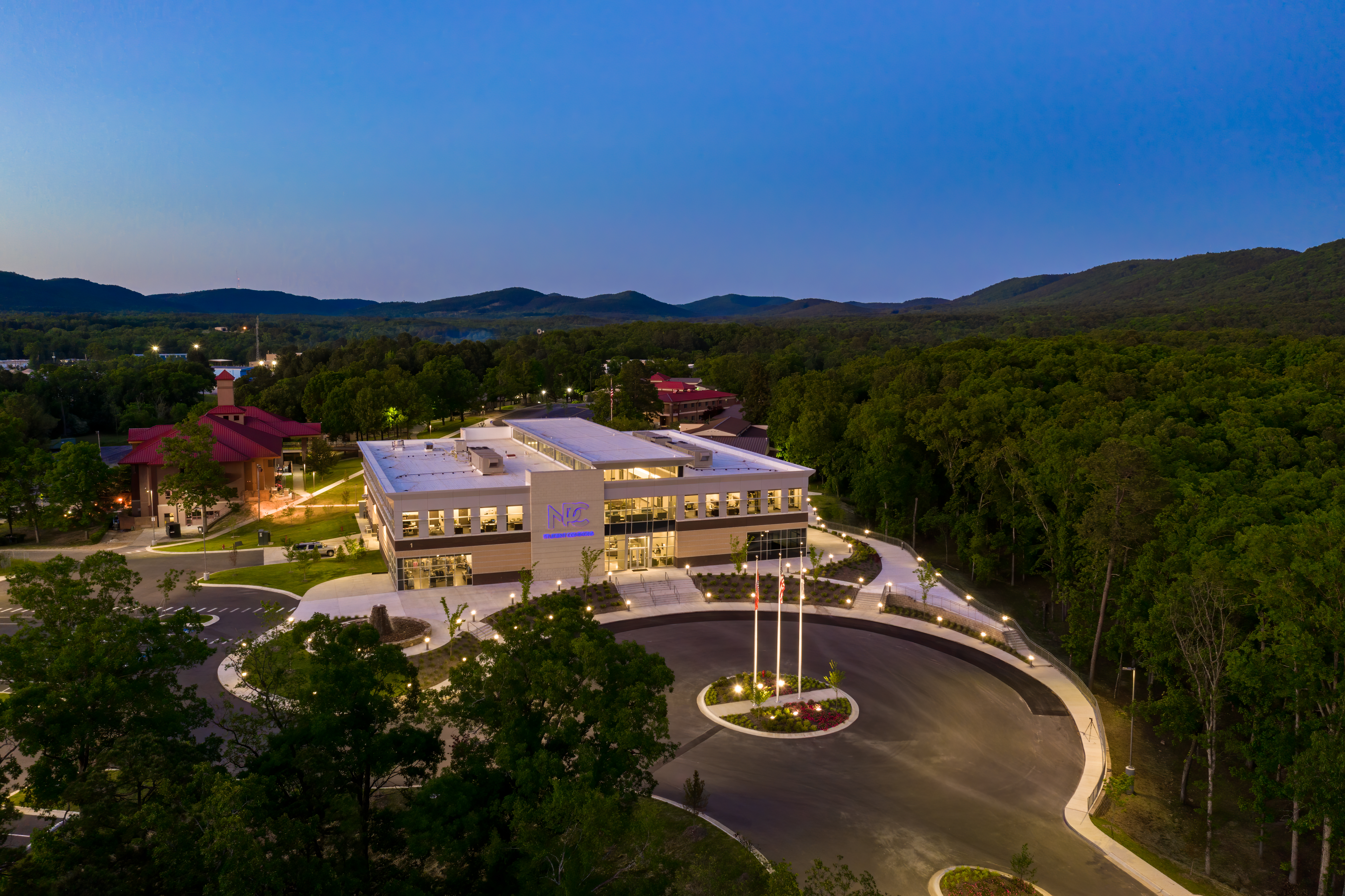 NPC building at night