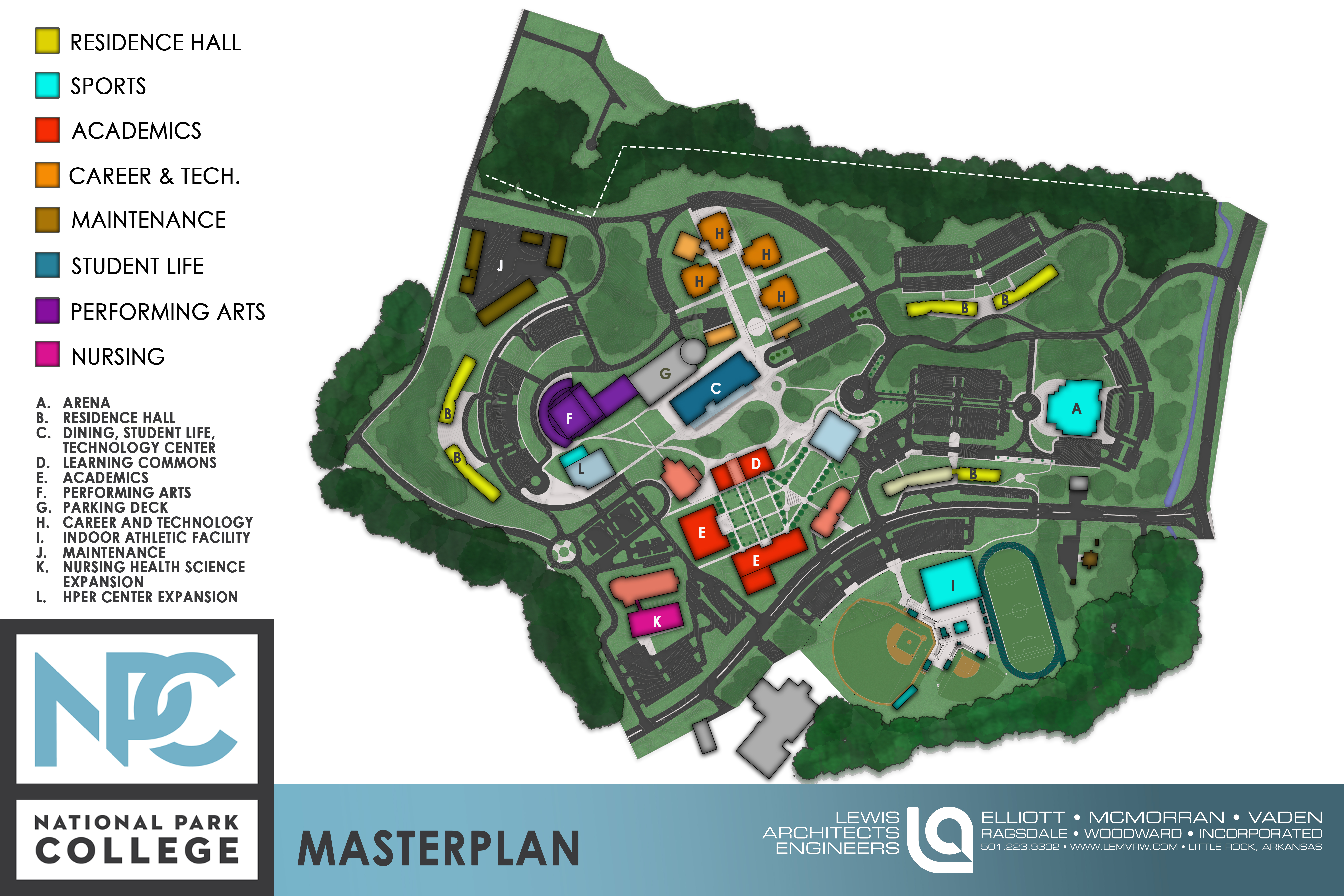 Master plan map with color codes and labels