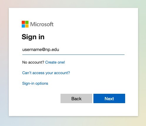 Microsoft sign in screenshot