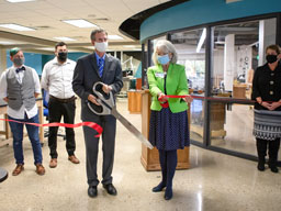 Ribbon cutting for new Makerspace center on campus.