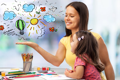 Group of children sitting at a table with Child Care provider