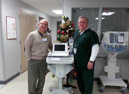 David Gibson, Director of Cardiopulmonary Services at Saline Memorial Hospital pictured with Dr. Chuck Burke, Health Sciences Division Chair at NPC.