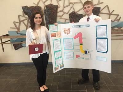 Pictured are Kennedi Kelley and Josh Richards, gold medal winners for medical innovations at state competition.