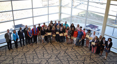 Spring 2018 PTK inductees, 2018 Officers, 2017 Officers, and faculty. 