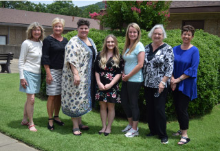 Members of the Lotus Club with scholarship recipients. Left to right, Susan Jackson, Cynthia Purnell, Melissa Krafft, Emma McKnight, Kelli LaRue, Nancy Petillo, and Kathy Farrar.