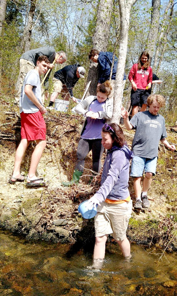 Geology students taking samples on Bull Bayou
