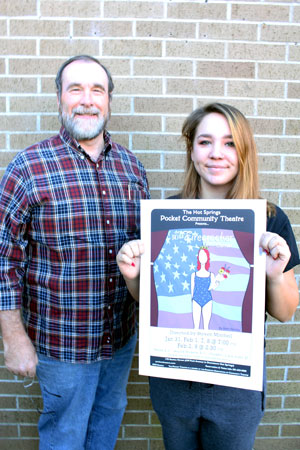 Heaven Finkbeiner, student of NPTC and Lakeside selected as a winner for her poster for the production of The Miss Firecracker Contest. Pictured with Kevin Day, director of Murder on the Orient Express, for the Pocket Community Theatre.