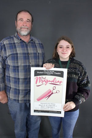 Laura Hill, student of NPTC and homeschooled selected as a winner for his poster for the production of Steel Magnolias. Pictured with Kevin Day, director of Murder on the Orient Express, for the Pocket Community Theatre.