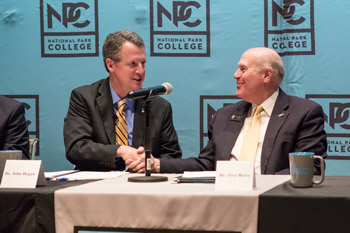 Dr. Hogan, President of NPC, and Dr. Berry, President of SAU, finalizing the NPU bachelor degree opportunities at NPC.