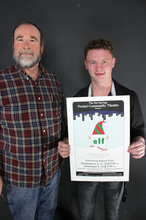 Austin Netterville, student of NPTC and Lake Hamilton selected as a winner for his poster for the production of The Music Man. Pictured with Kevin Day, director of Murder on the Orient Express, for the Pocket Community Theatre.