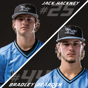 Jack Hackney and Bradley Bearden in their baseball uniforms, headshots.