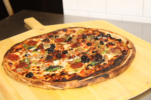 Pizza on a wooden board