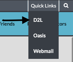 Quick links menu with pointer at D2L